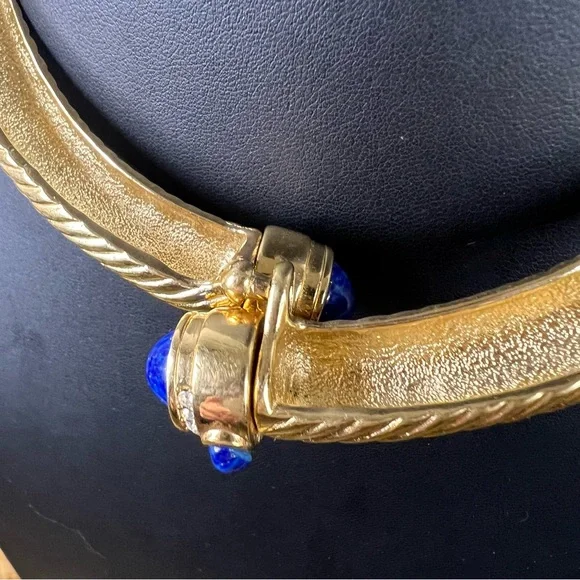 Vintage Givenchy 18k Gold Plated Torque Necklace w/ Glass Stones & Rhinestones - Picture 11 of 16